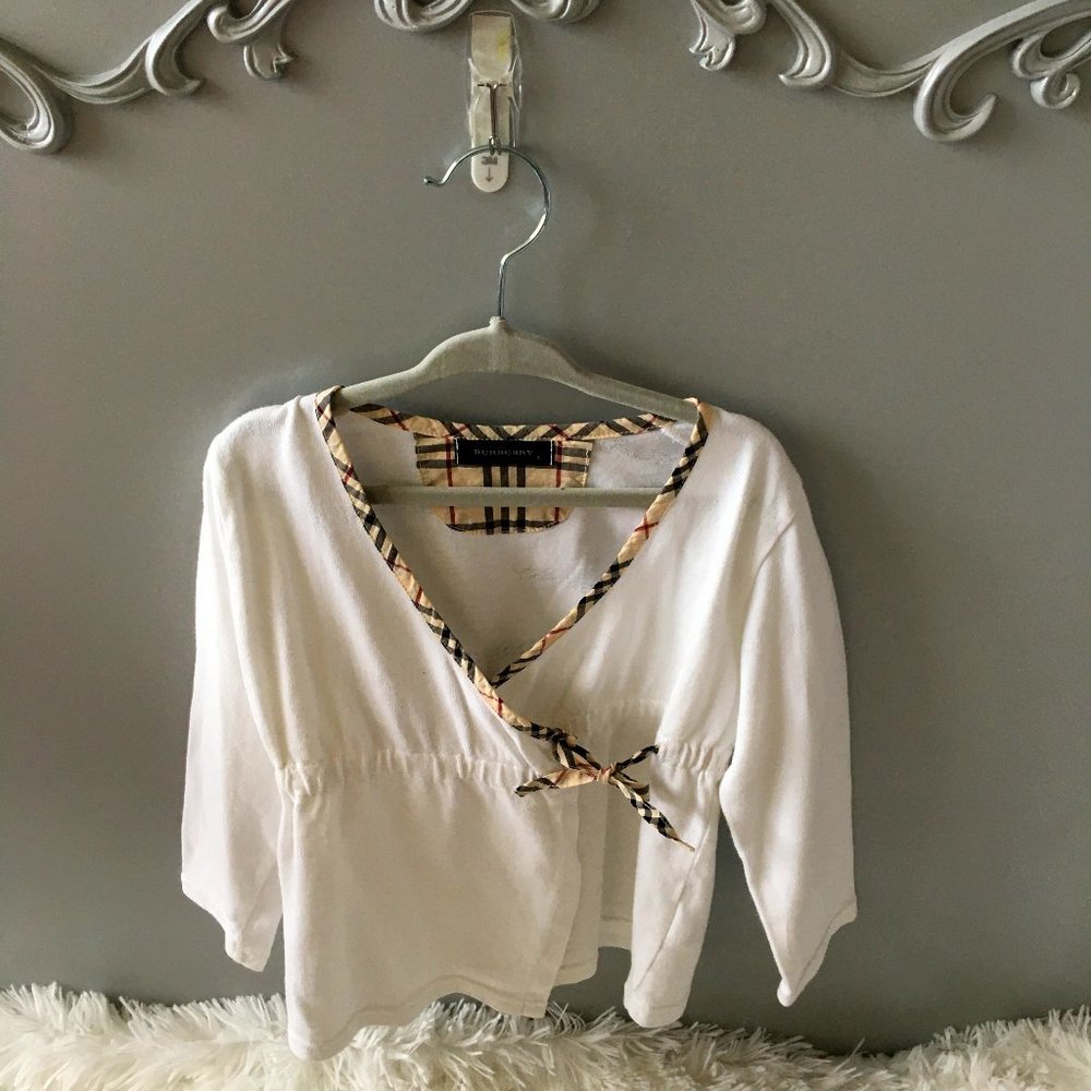 BURBERRY White Nova Check lined Wrap Shirt Size 3